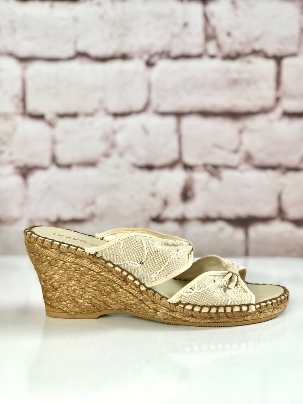 ANDRE ASSOUS Jute Espadrilles canvas wedge Beige Size 10 - Picture 15 of 16
